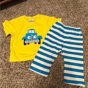 Little Blue Truck Busy Bee Smocks Set – Yellow & Blue Striped – Size 12m